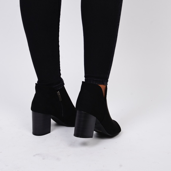 Black Chunky Heel Open Toe Bootie - Picture 2 of 3